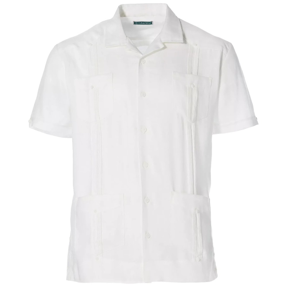 Cubavera Men's 100% Linen Short Sleeve 4 Pocket Guayabera Shirt White Size Large